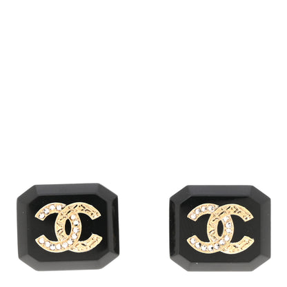 Chanel Enamel Strass CC Earrings Black 1 of 5