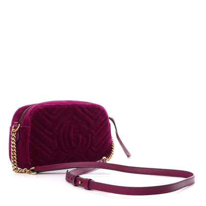 Gucci Velvet Matelasse Small GG Marmont Chain Shoulder Bag Fuchsia Violet Cyclamen 4 of 11