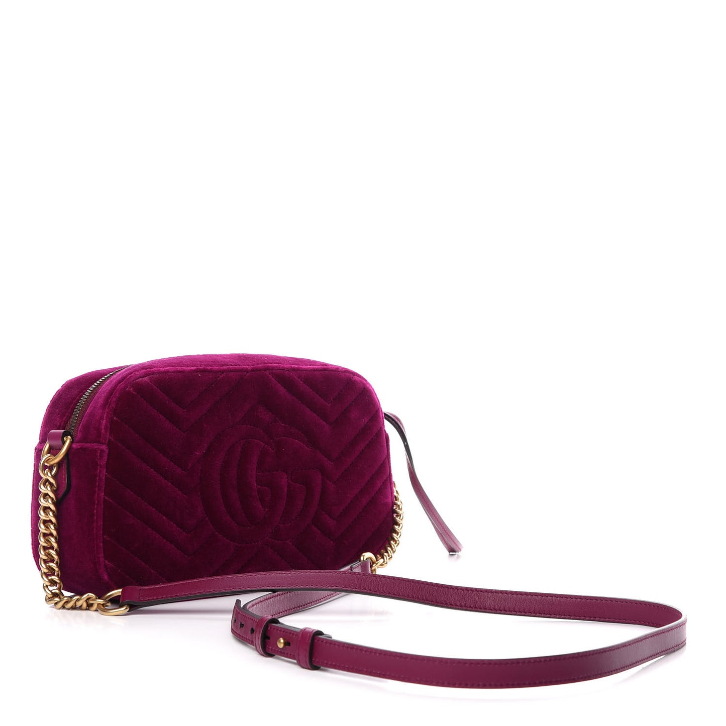 Velvet Matelasse Small GG Marmont Chain Shoulder Bag Fuchsia Violet Cyclamen