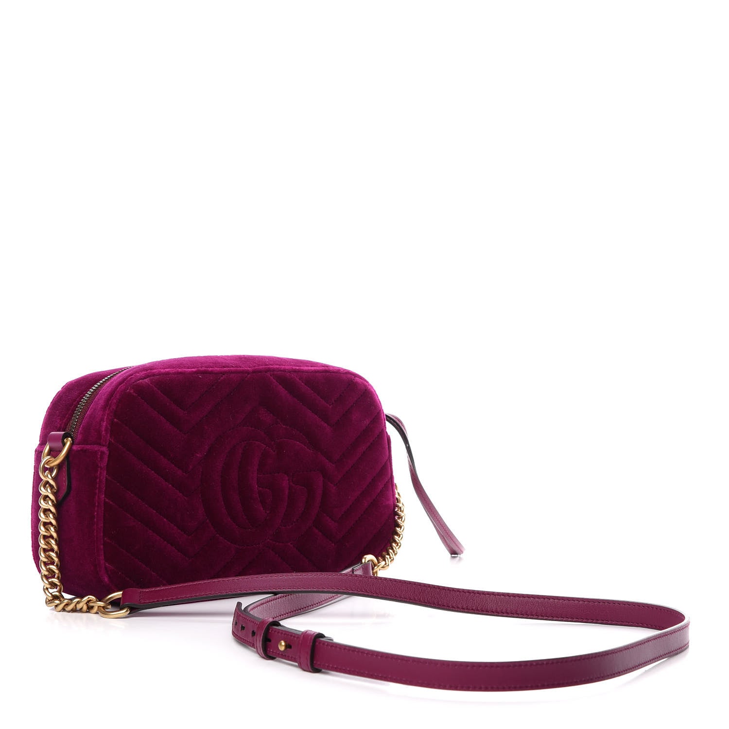 Gucci Velvet Matelasse Small GG Marmont Chain Shoulder Bag Fuchsia Violet Cyclamen 4 of 11