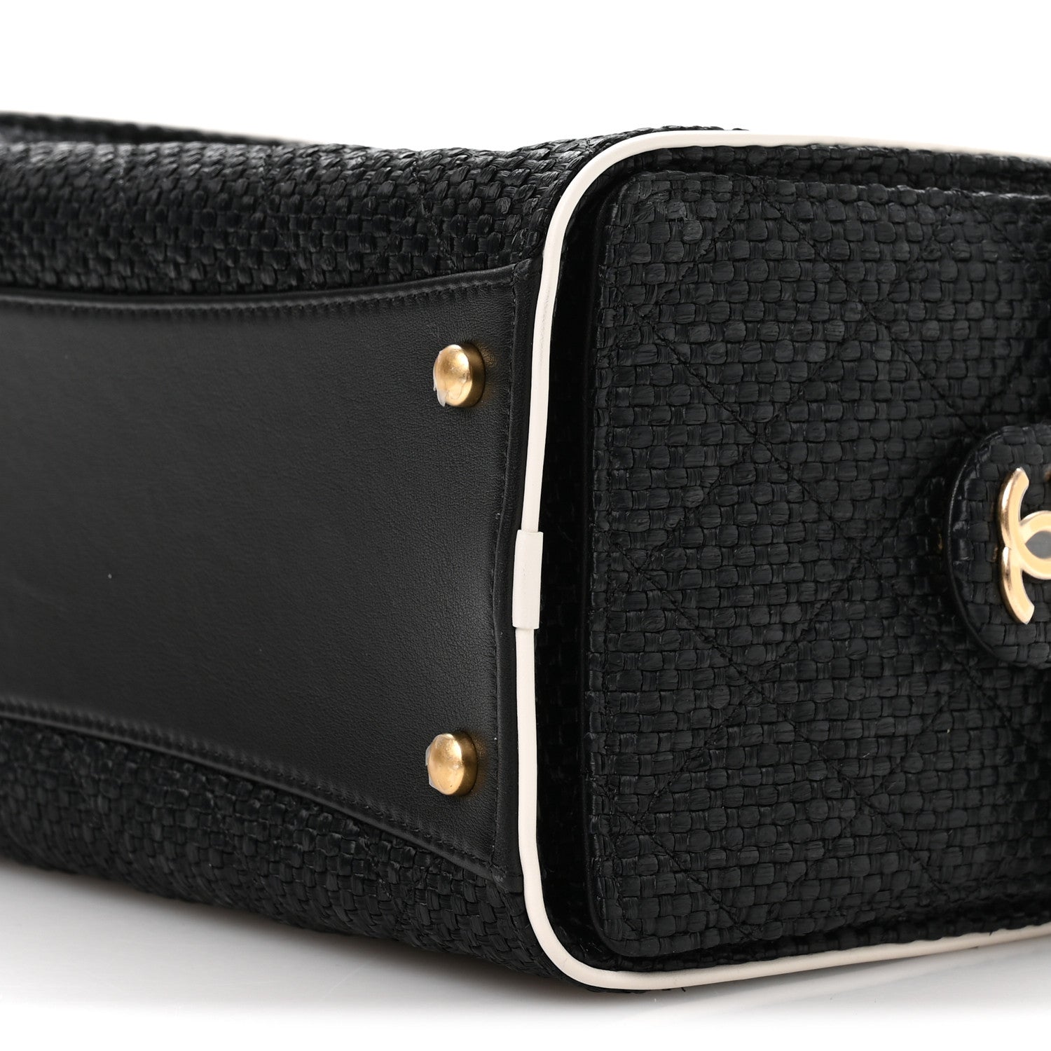 Chanel Braided Raffia Calfskin Small Chanel 25 Handbag Black White 9 of 10