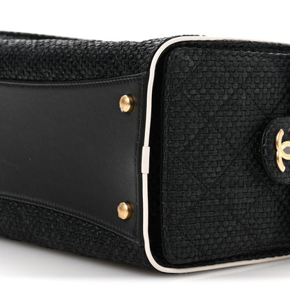 Chanel Braided Raffia Calfskin Small Chanel 25 Handbag Black White 9 of 10