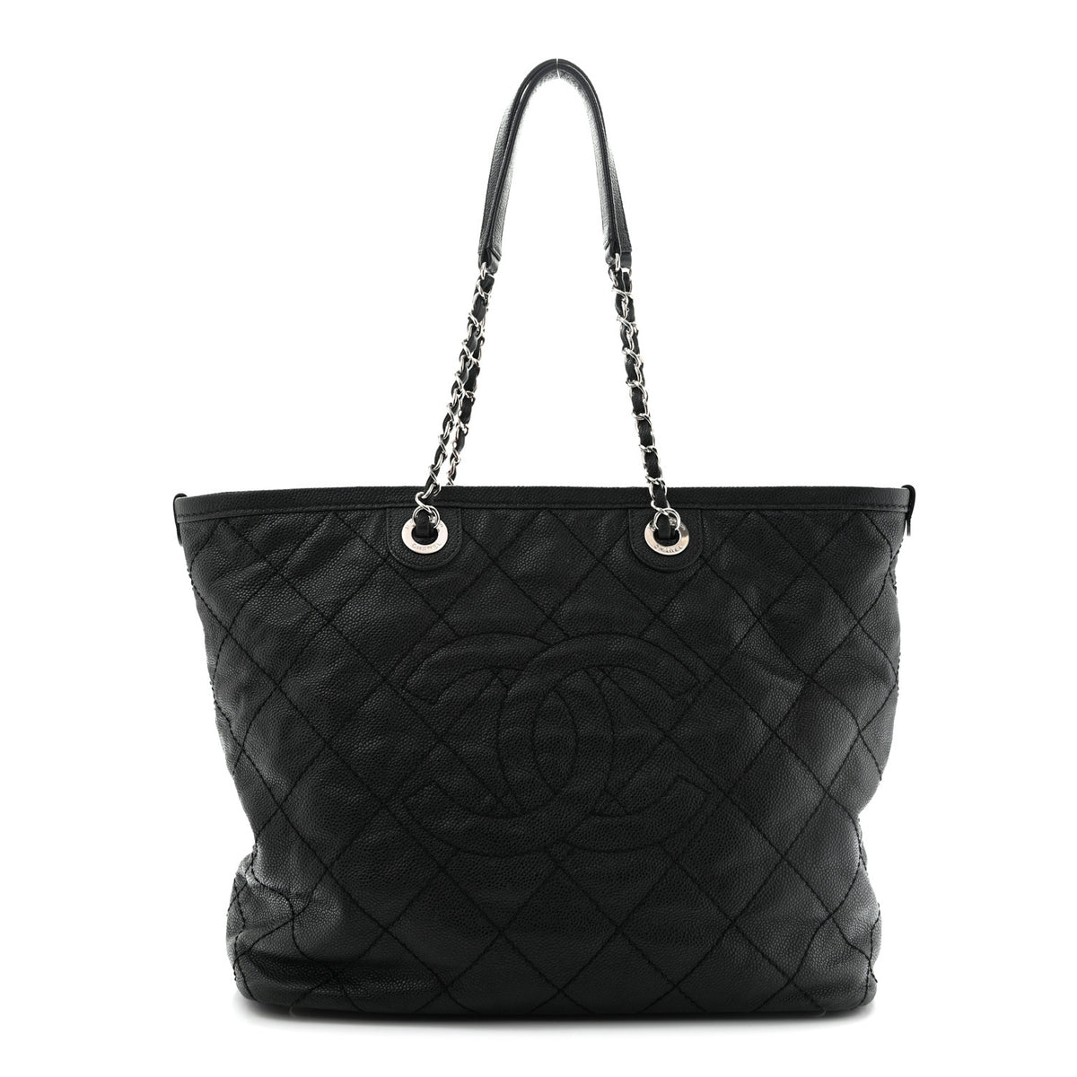 Grained Calfskin Quilted Small Daily Shopping Tote Black