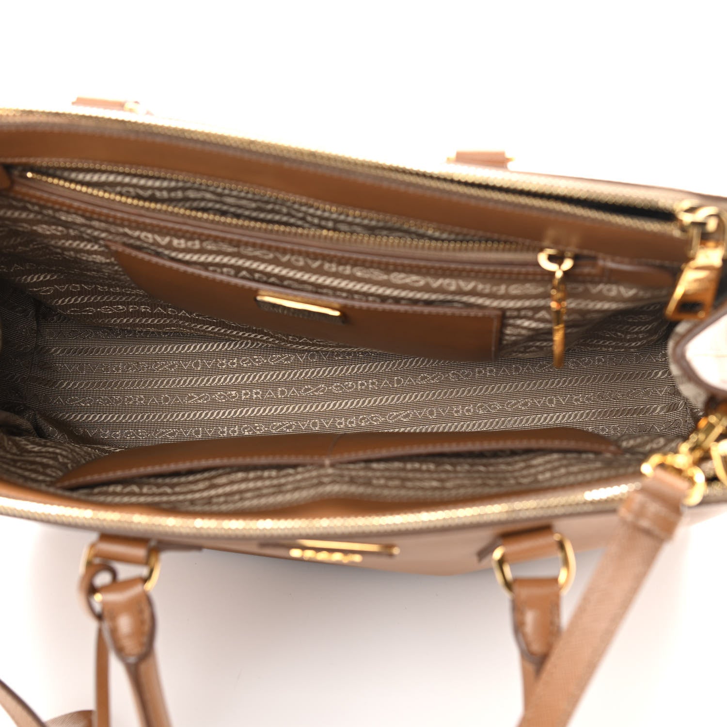Prada Saffiano Lux Medium Double Zip Tote Caramel 4 of 11