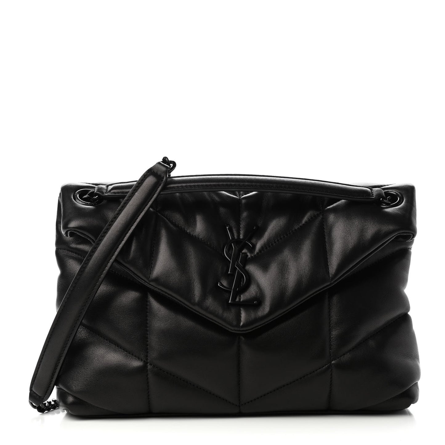 Lambskin Quilted Small Loulou Puffer Monogram Chain Satchel Black