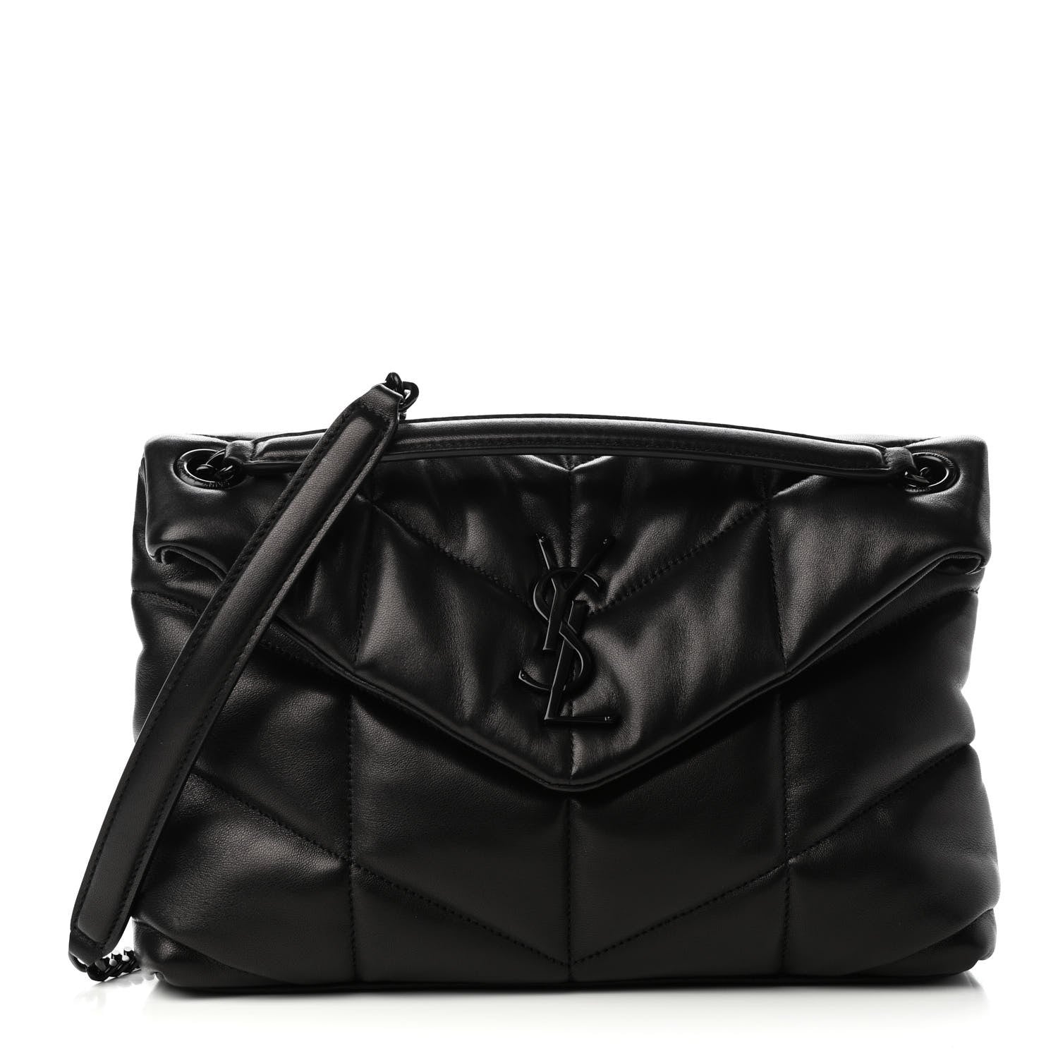 Saint Laurent Lambskin Quilted Small Loulou Puffer Monogram Chain Satchel Black 1 of 9