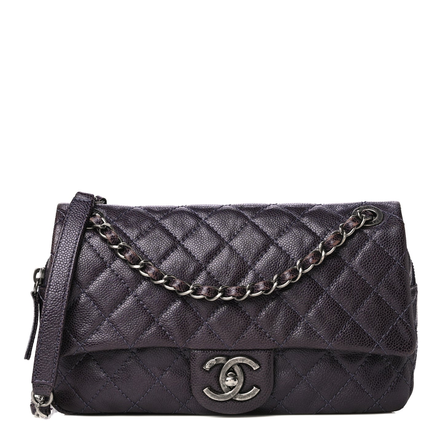 Caviar Quilted Jumbo Easy Flap Purple