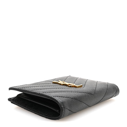 Saint Laurent Grain De Poudre Matelasse Chevron Monogram Zipped Two-Part Wallet Black 4 of 7