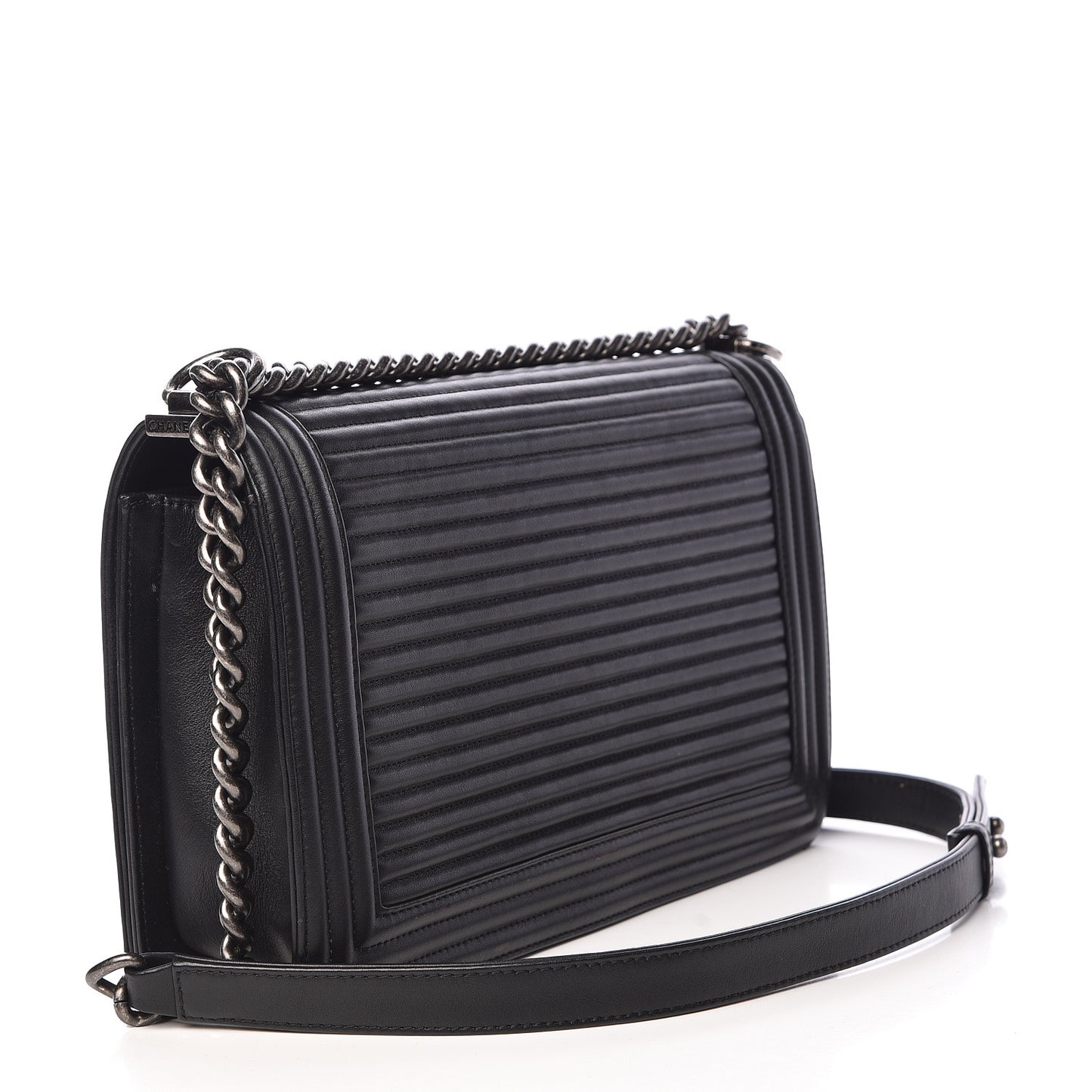 Calfskin Horizontal Quilted New Medium Boy Flap Black