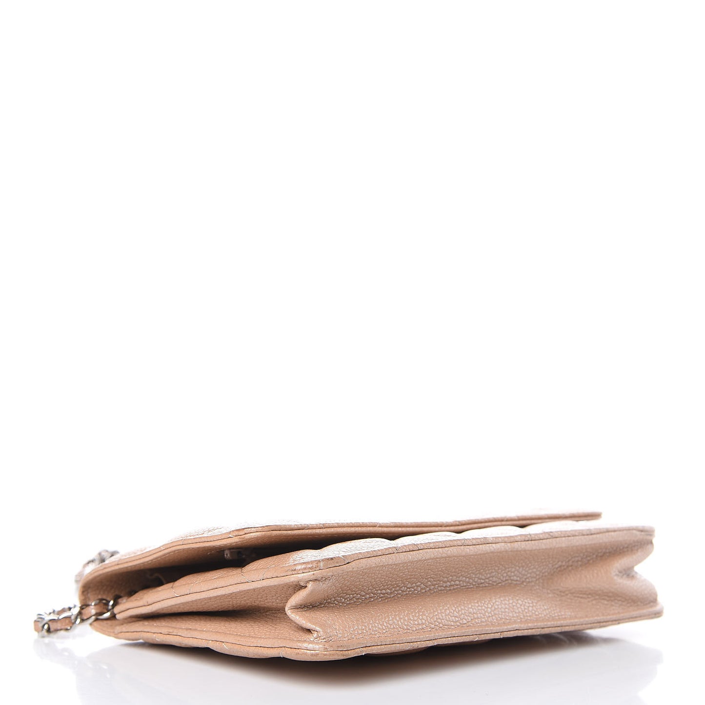 Metallic Caviar Quilted Wallet on Chain WOC Beige