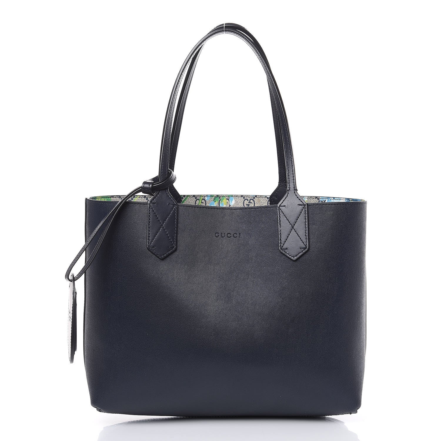 Gucci GG Supreme Monogram Blooms Small Reversible Tote Beige Blue Navy 3 of 15