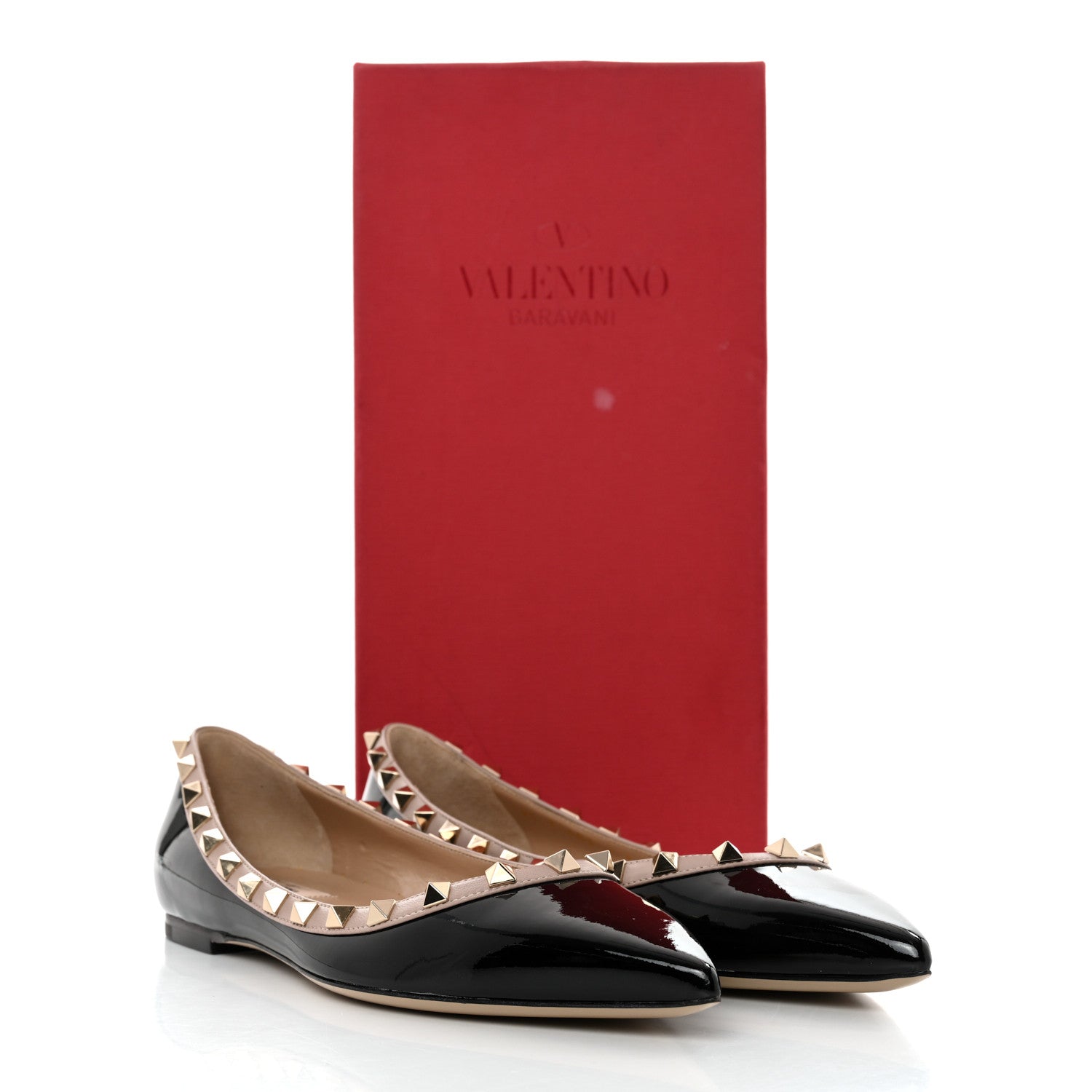 Valentino Garavani Patent Nappa Rockstud Ballerina Flats 38.5 Black Poudre 9 of 9