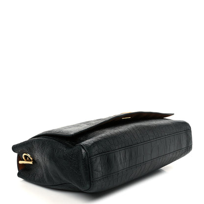 Saint Laurent Calfskin Crocodile Embossed Suede Medium Reversible Monogram Kate Satchel Military Taupe 6 of 17