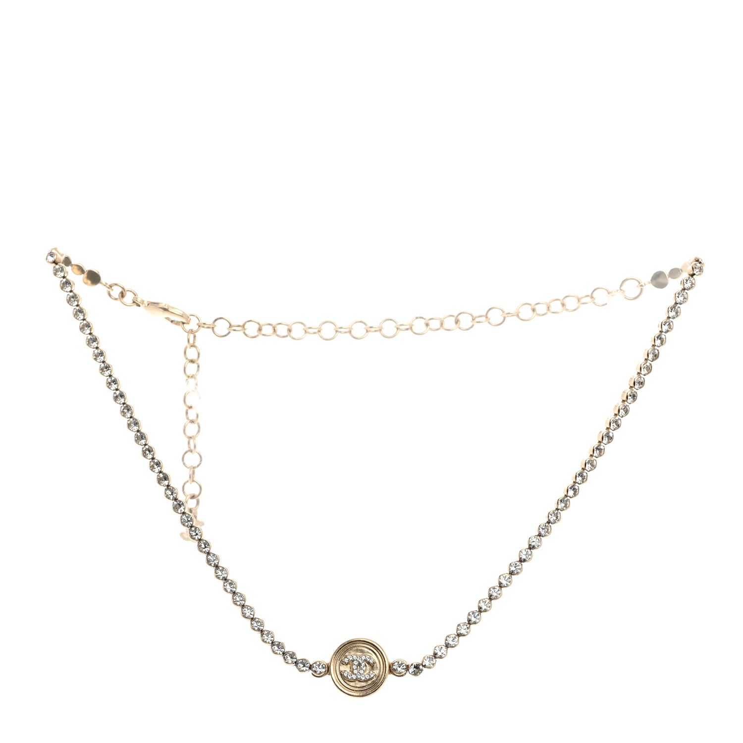 Chanel Crystal CC Chain Short Necklace Gold 3 of 6