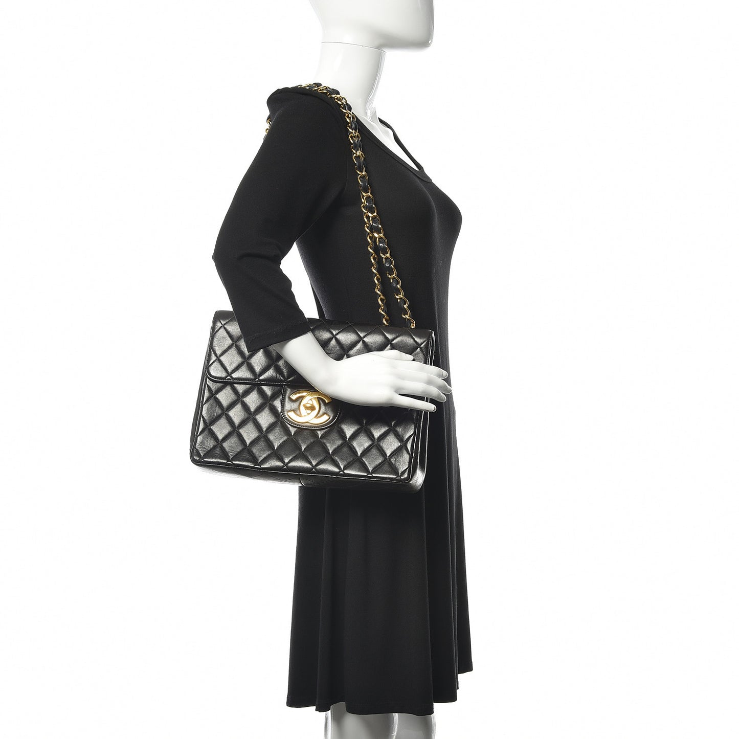 Lambskin Quilted XL Jumbo Single Flap Black