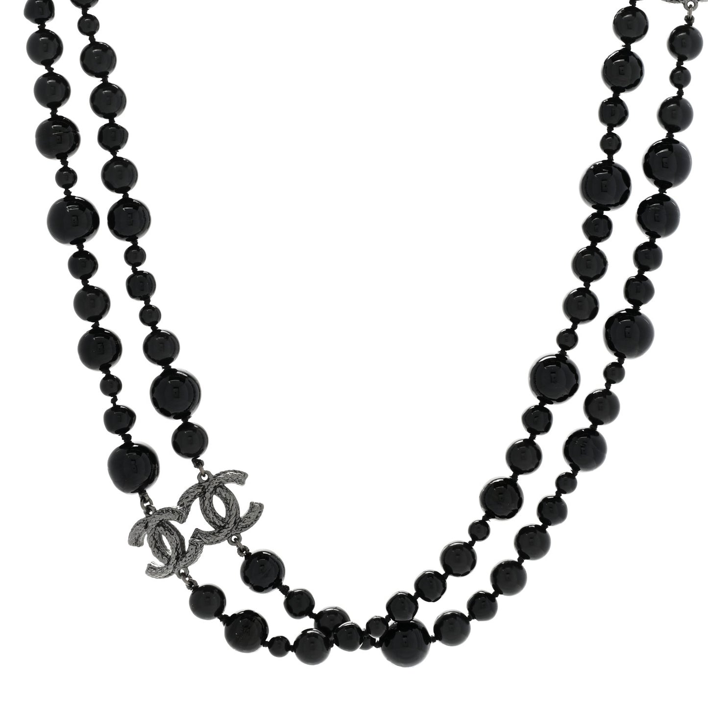 Ruthenium Pearl Beaded CC Long Necklace Black