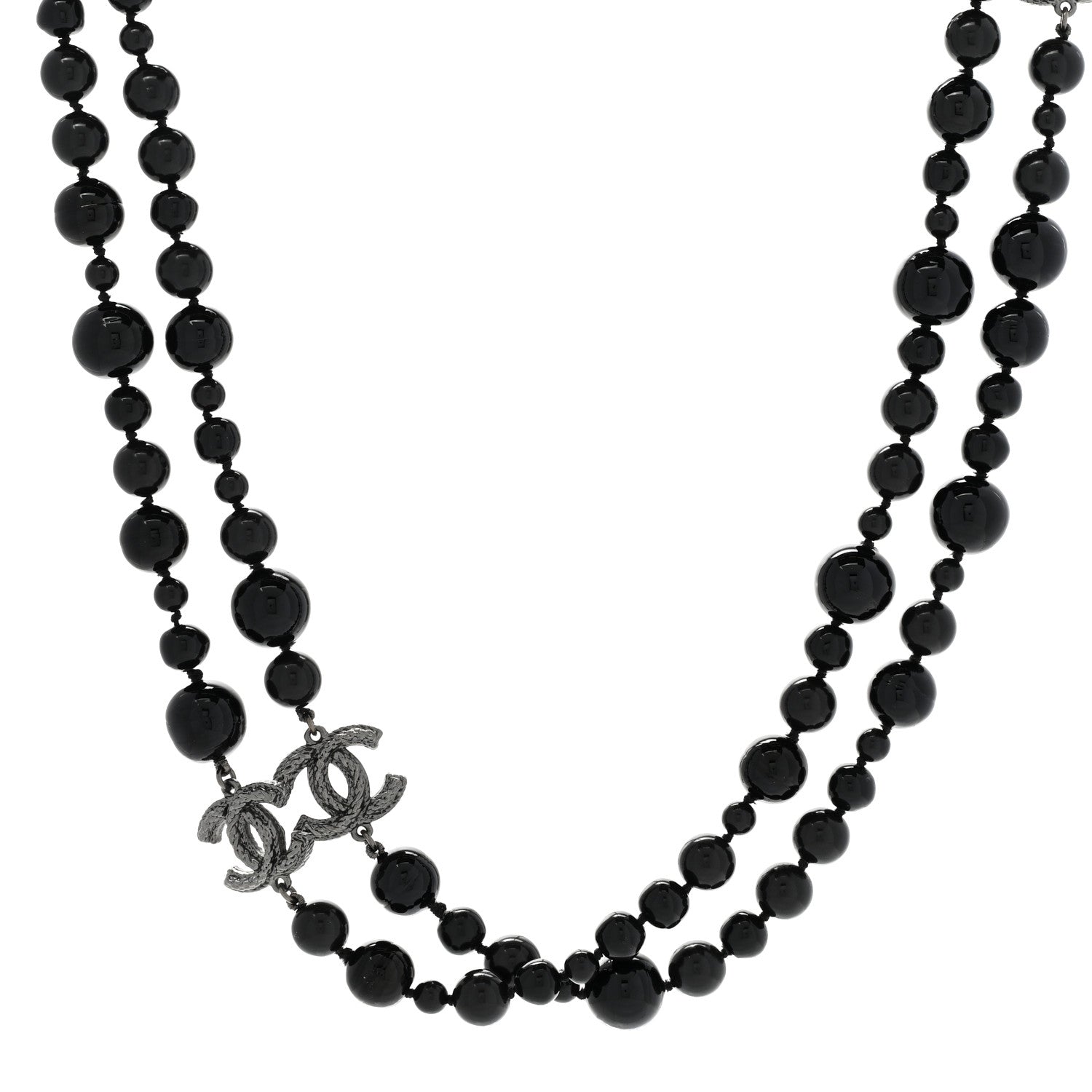 Chanel Ruthenium Pearl Beaded CC Long Necklace Black 1 of 7