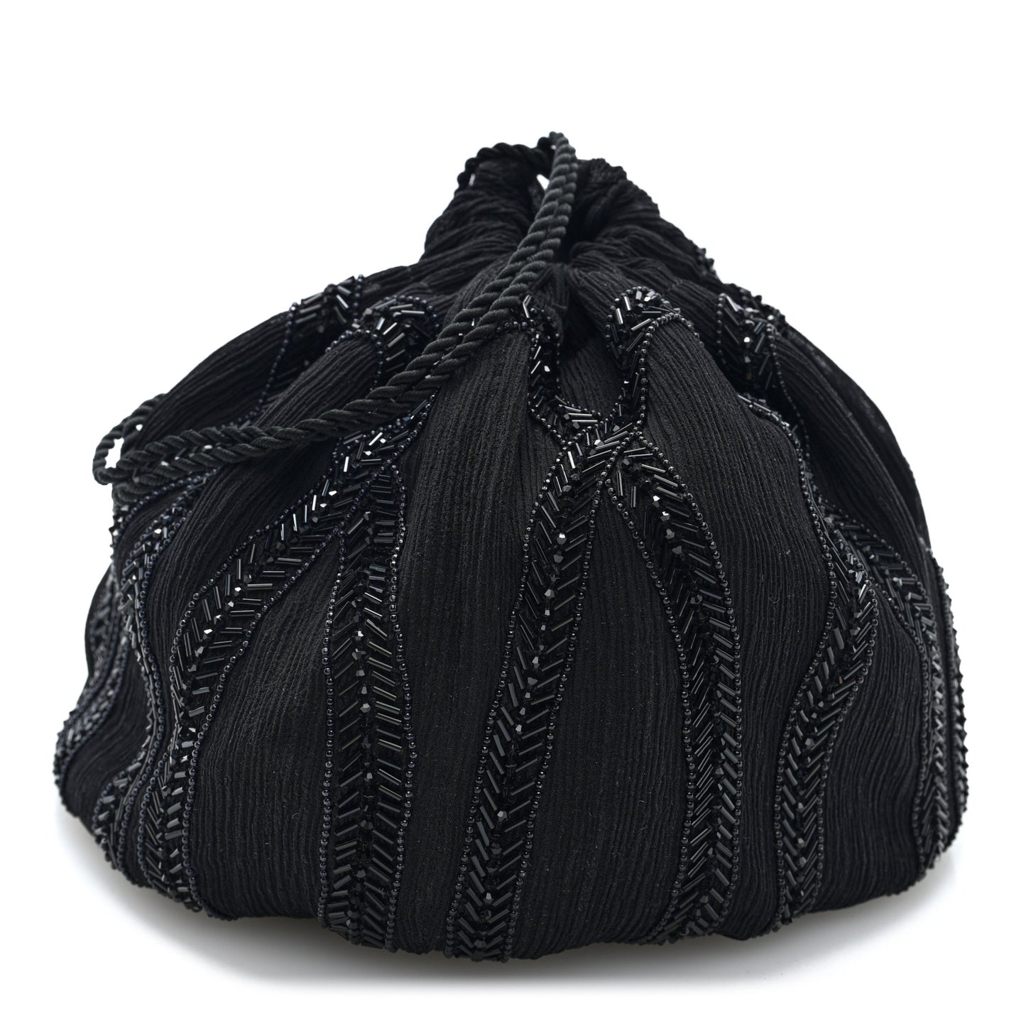 Chiffon Silk Crepe Beaded Pochon Broderie Bag Black