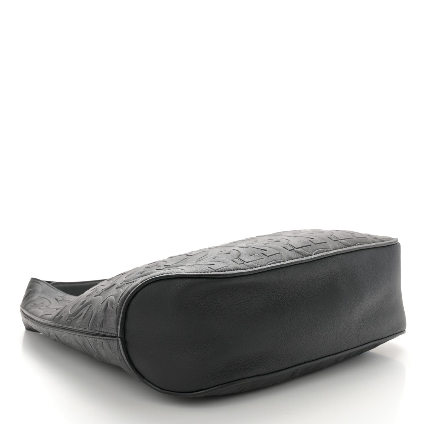 SALVATORE FERRAGAMO Calfskin Embossed Gancini Margot Hobo Black