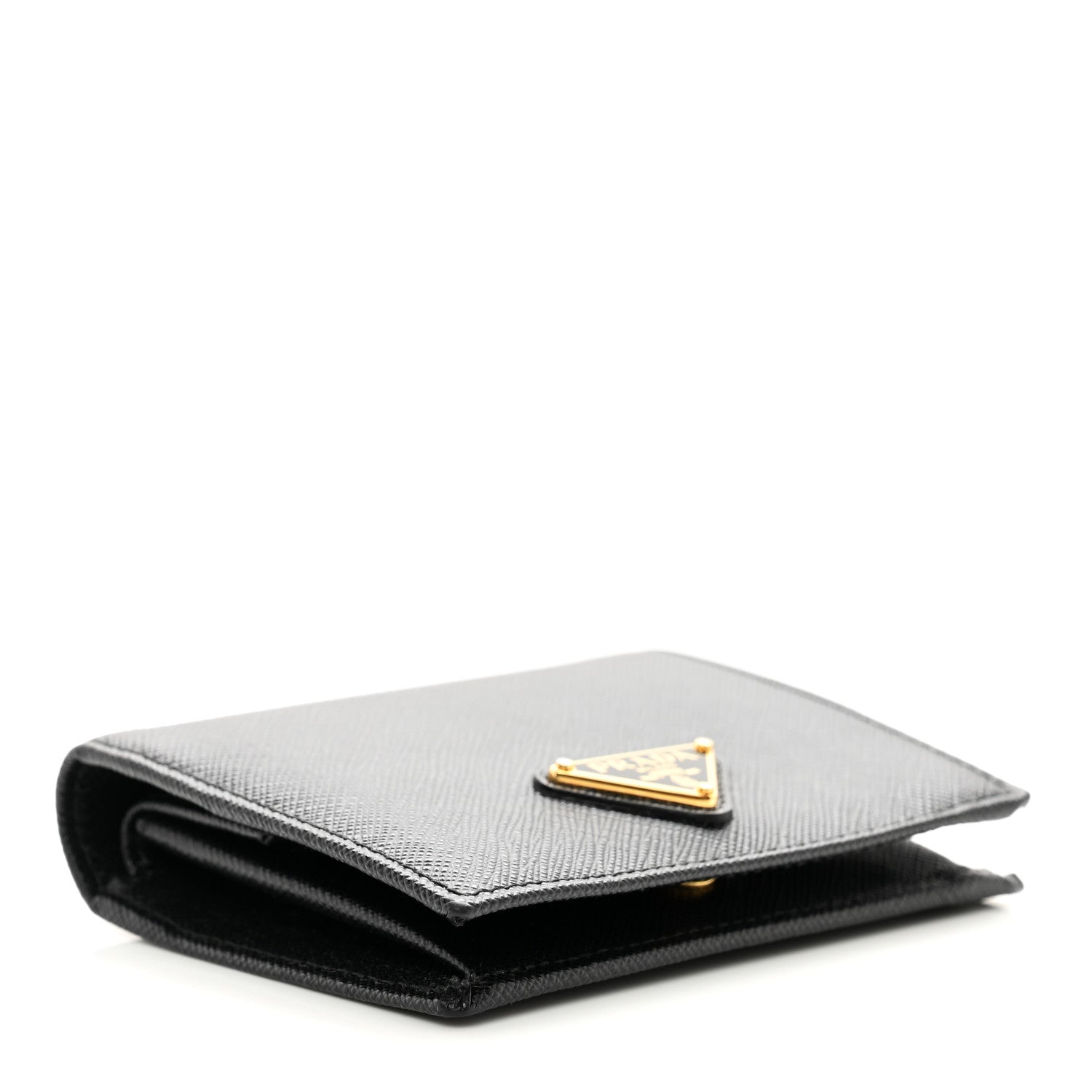 Prada Saffiano Small Triangle Bi-Fold Wallet Black 5 of 7