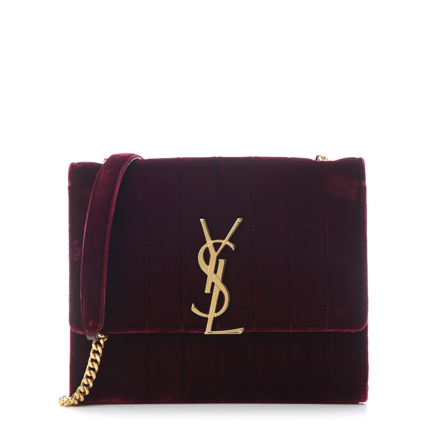 Saint Laurent Velvet Matelasse Vicky Chain Bag Burgundy 1 of 8