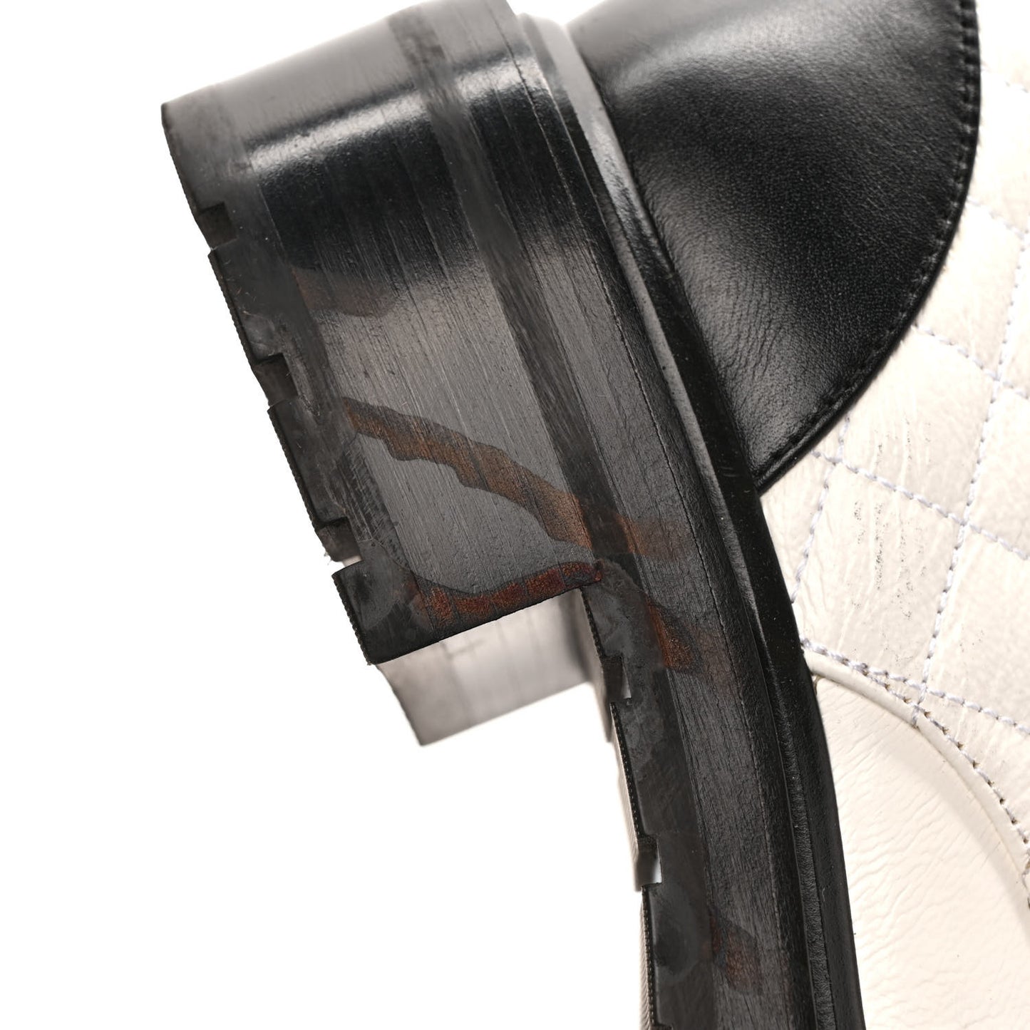 Shiny Goatskin Calfskin Quilted Lace Up Combat Boots 40 Black White