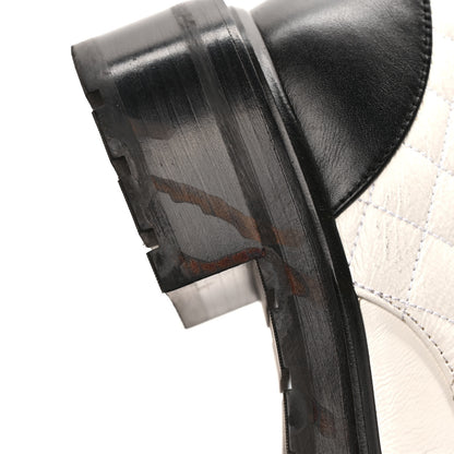 Chanel Shiny Goatskin Calfskin Quilted Lace Up Combat Boots 40 Black White 9 of 10