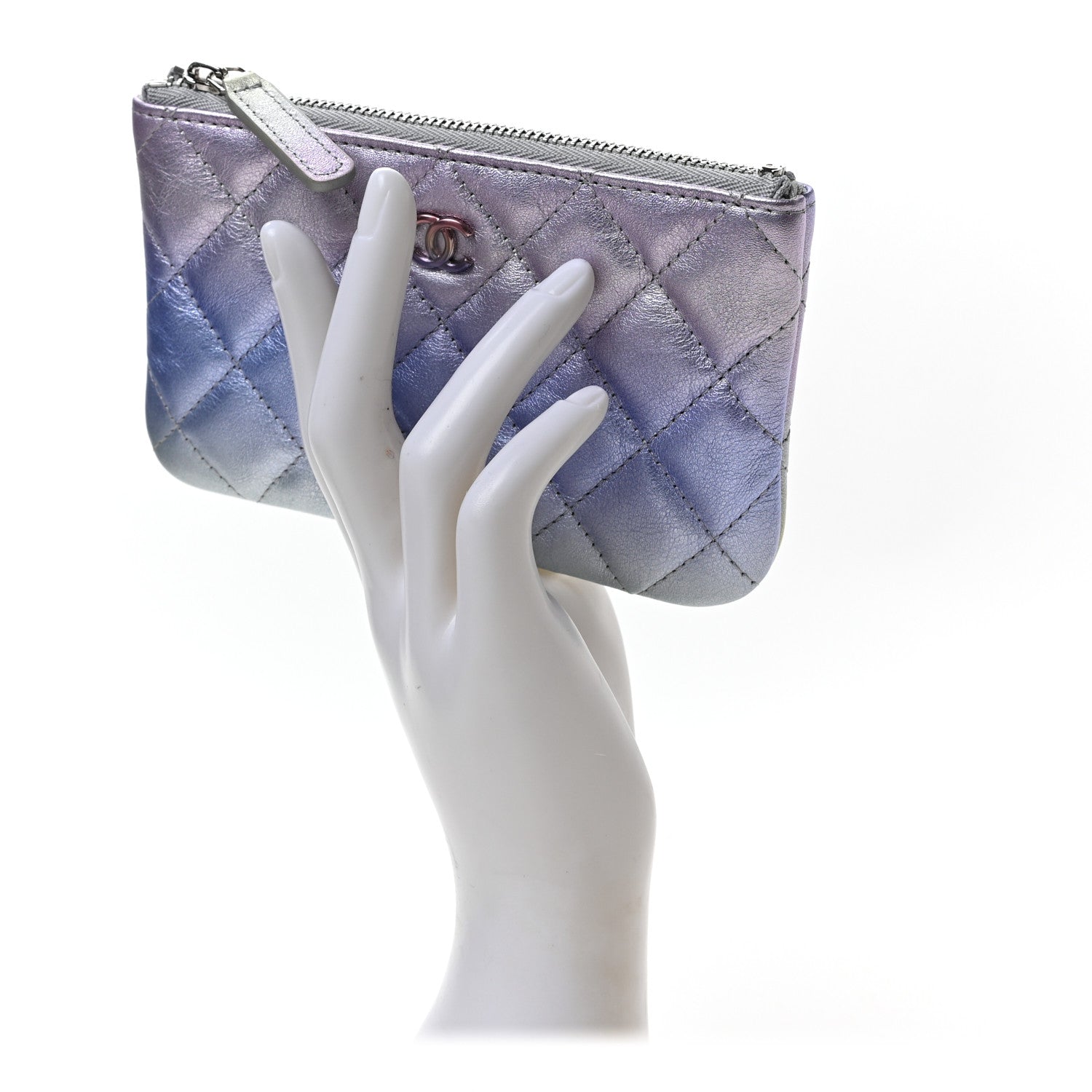Chanel Gradient Metallic Calfskin Quilted Small Cosmetic Pouch Silver Blue Yellow Purple 2 of 7