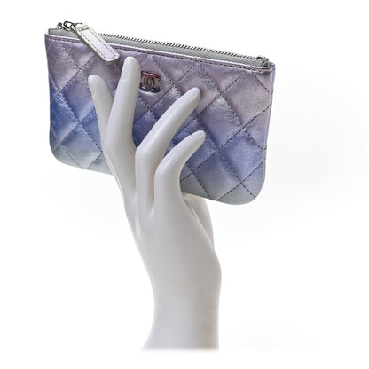 Chanel Gradient Metallic Calfskin Quilted Small Cosmetic Pouch Silver Blue Yellow Purple 2 of 7