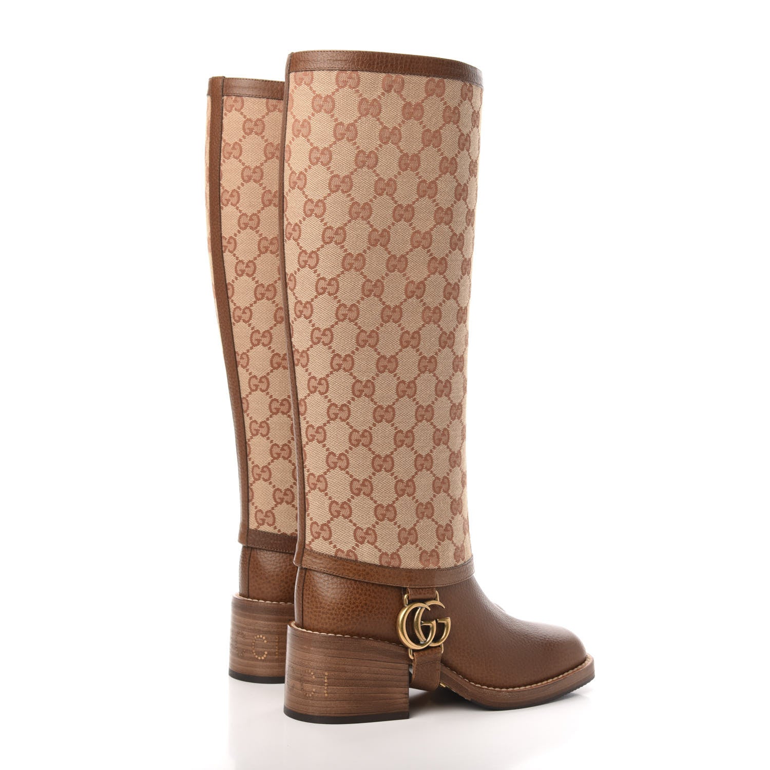 Gucci GG Monogram Calfskin Lola Tall Boots 34 Beige Ruggine Cuir 5 of 9