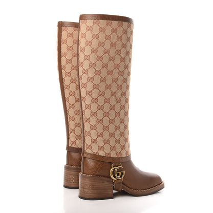 Gucci GG Monogram Calfskin Lola Tall Boots 34 Beige Ruggine Cuir 5 of 9