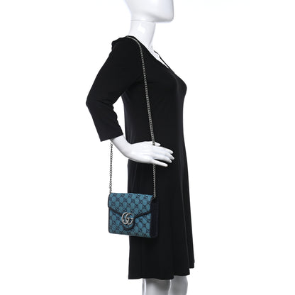 Gucci Monogram Multicolor Matelasse Diagonal GG Marmont Chain Wallet Light Blue 2 of 12