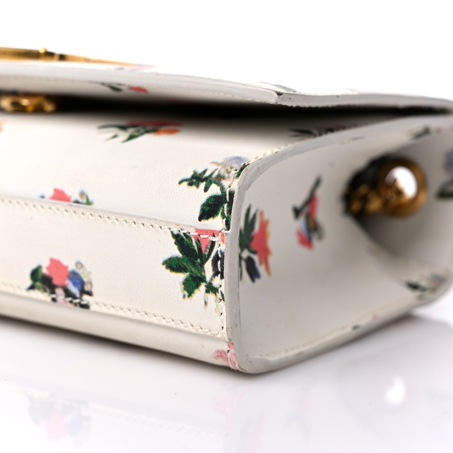 Calfskin Prairie Flower Printed Small Classic Monogram Kate Satchel White