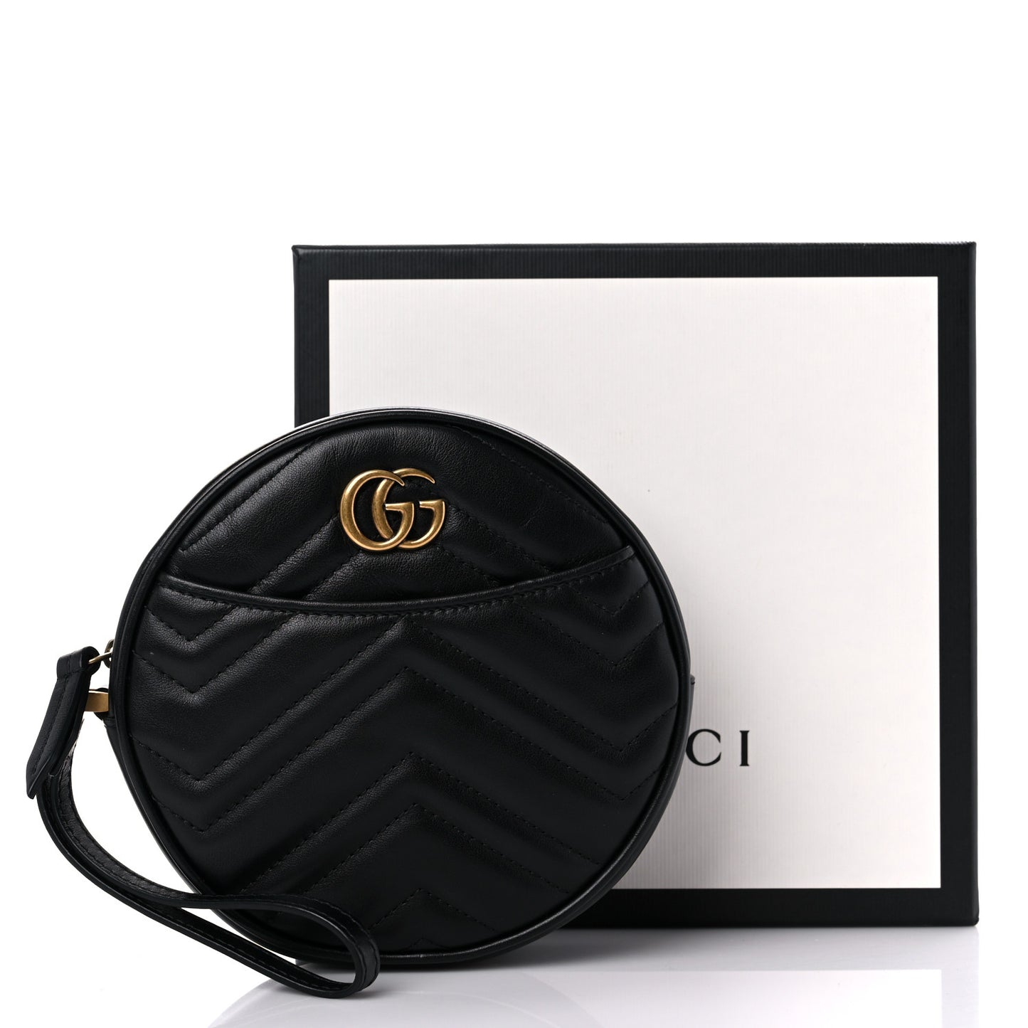 Calfskin Matelasse GG Marmont Round Wrist Wallet Black