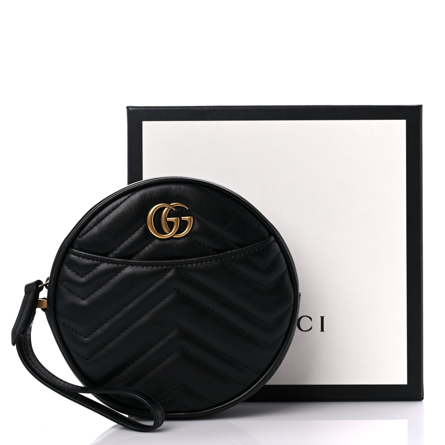 Gucci Calfskin Matelasse GG Marmont Round Wrist Wallet Black 10 of 10