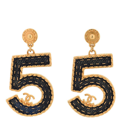 Chanel Metal Enamel CC No 5 Rope Drop Earrings Gold Denim Blue 1 of 5
