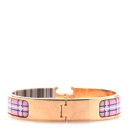 Hermes Enamel Narrow Clic Clac H Tartan Bracelet PM Pink Delirium 3 of 6