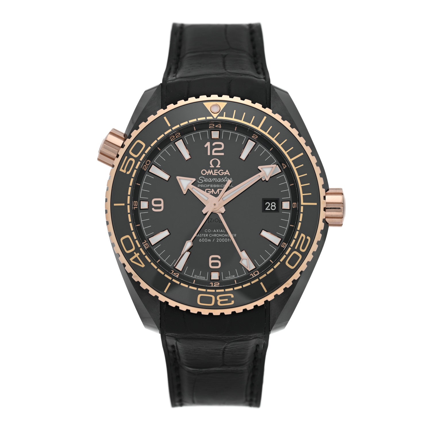 Omega Ceramic 18K Sedna Gold Alligator 45.5mm Seamaster Planet Ocean Automatic Watch Black 215.63.46.22.01.001 1 of 5