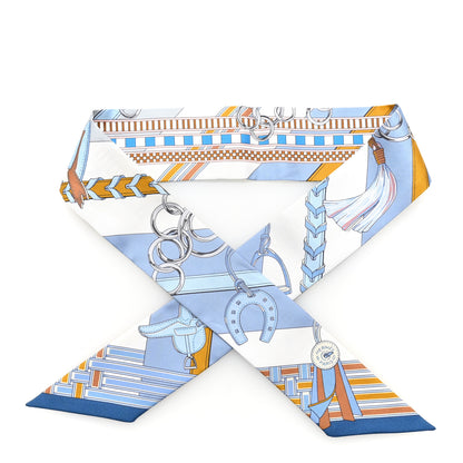 Hermes Silk Brides et Gris Twilly Gris Bleu Jean White Miel 1 of 4