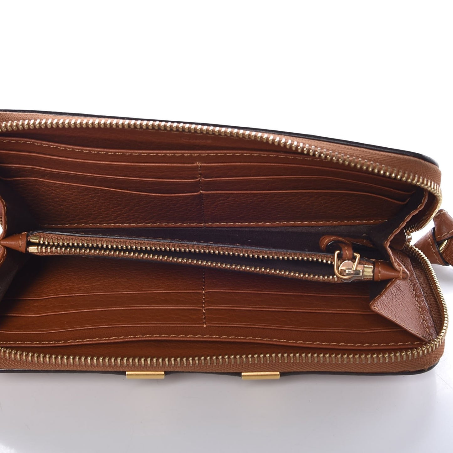 Grained Calfskin Marcie Long Zip Around Wallet Tan