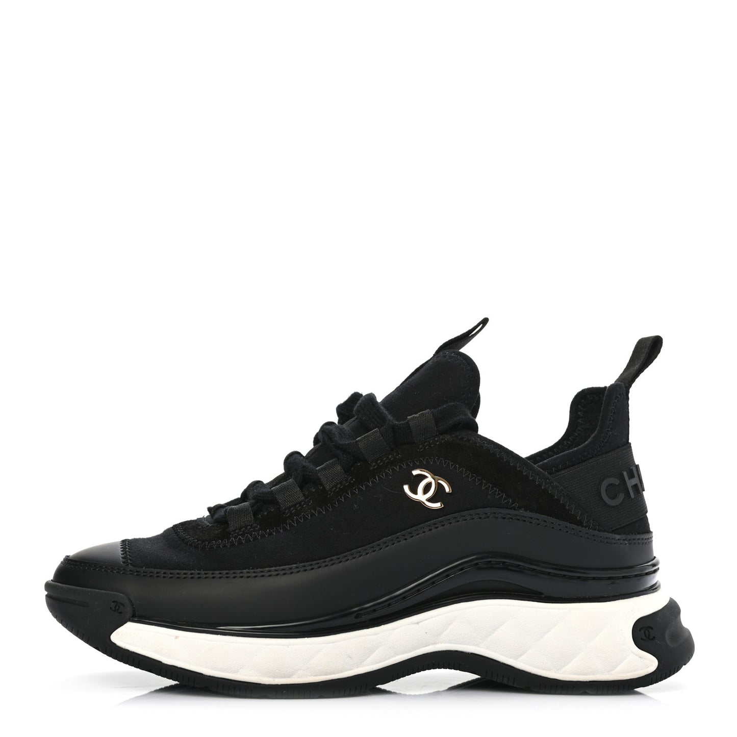 Fabric Calfskin Suede CC Sneakers 36 Black