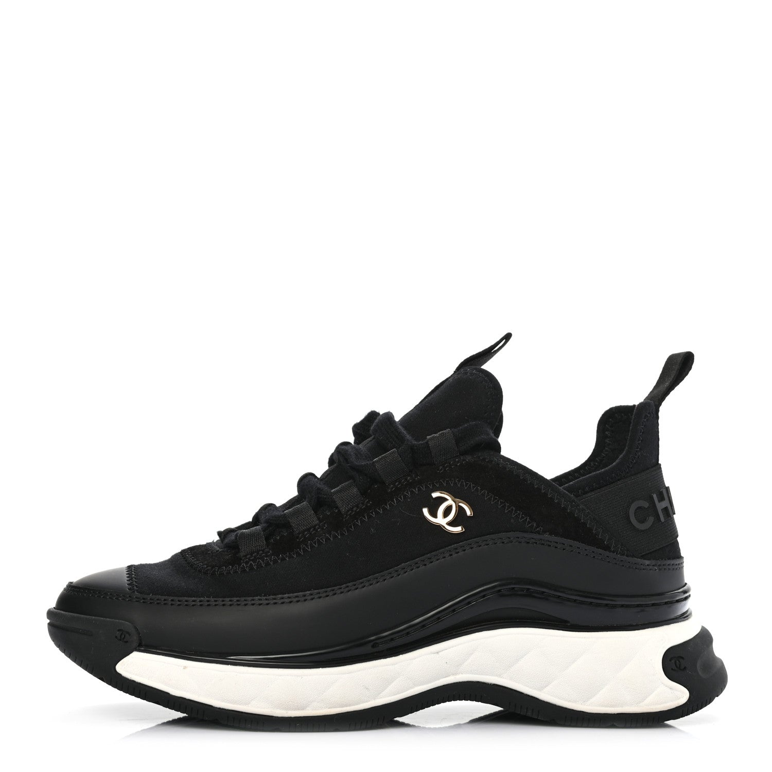 Chanel Fabric Calfskin Suede CC Sneakers 36 Black 1 of 8