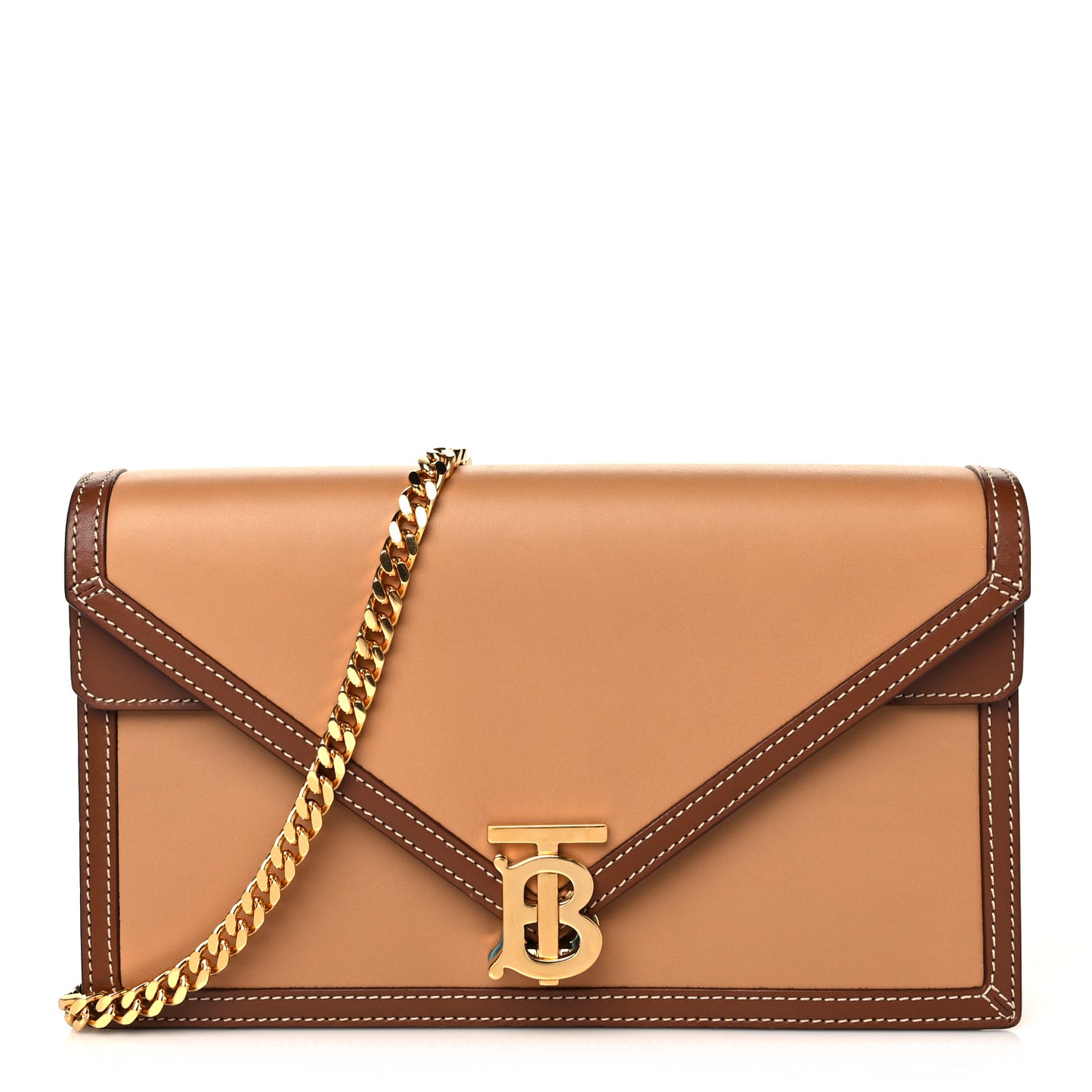 Calfskin Small TB Envelope Clutch Bag Malt Brown