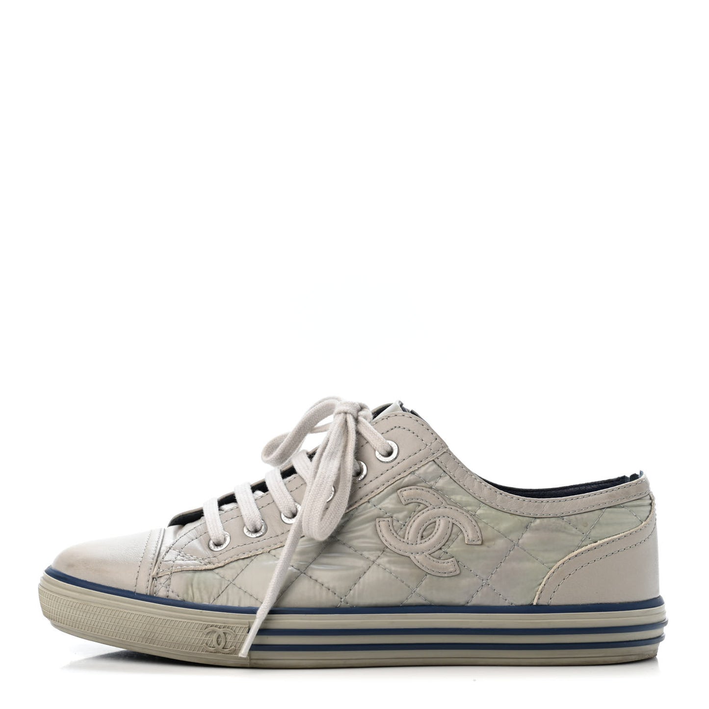 Nylon Calfskin Quilted CC Sneakers 36.5 Grey Blue