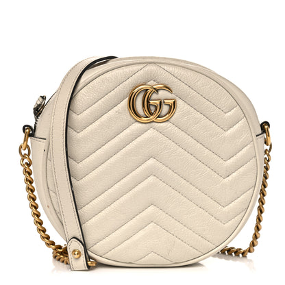 Gucci Calfskin Matelasse Mini GG Marmont Round Shoulder Bag White 1 of 21