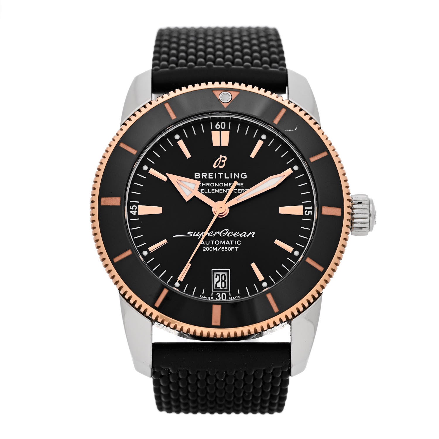 Breitling Stainless Steel 18K Rose Gold Rubber 42mm Superocean Heritage II B20 Automatic Watch Black UB2010 1 of 6