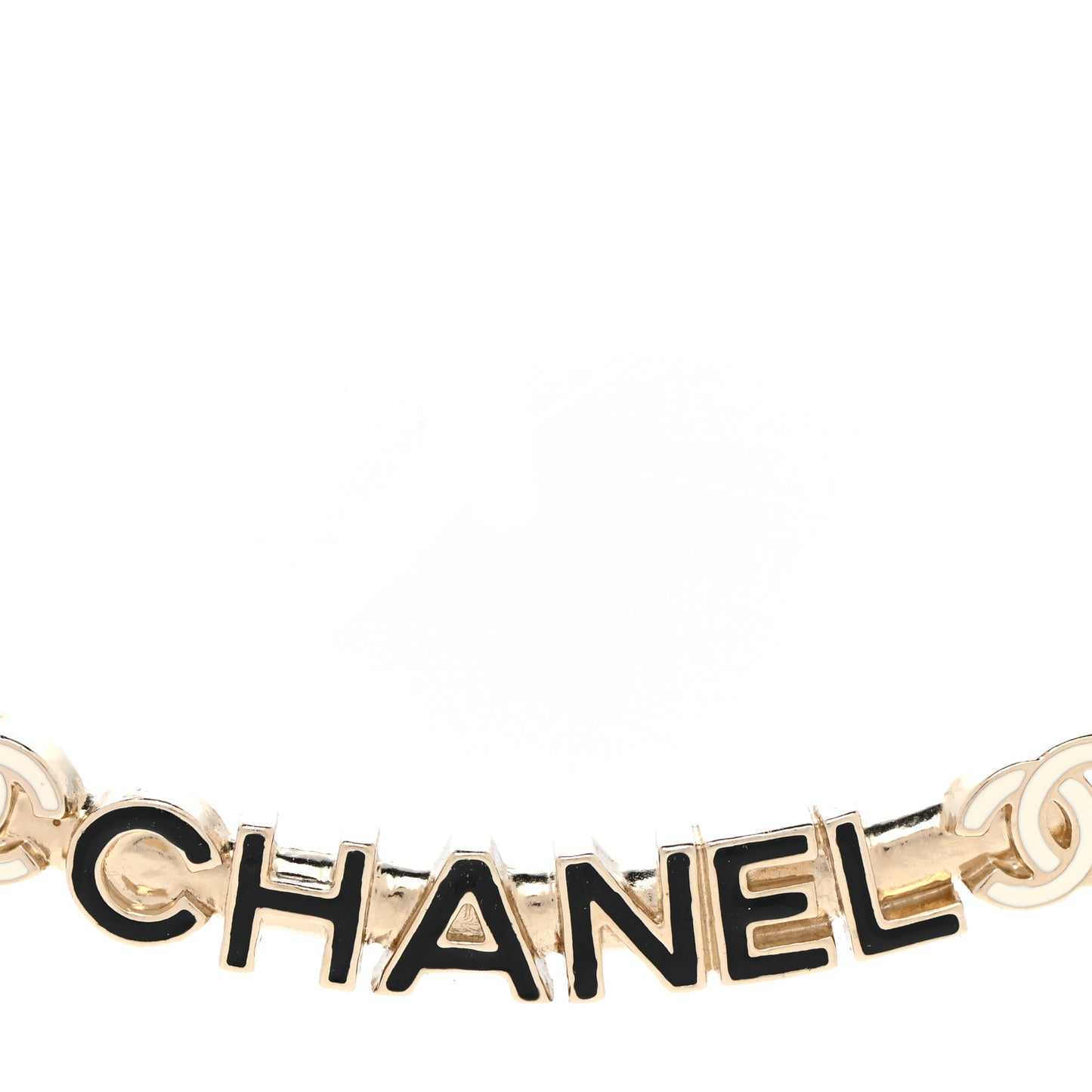 Enamel Metal Logo Choker Necklace Gold White Black