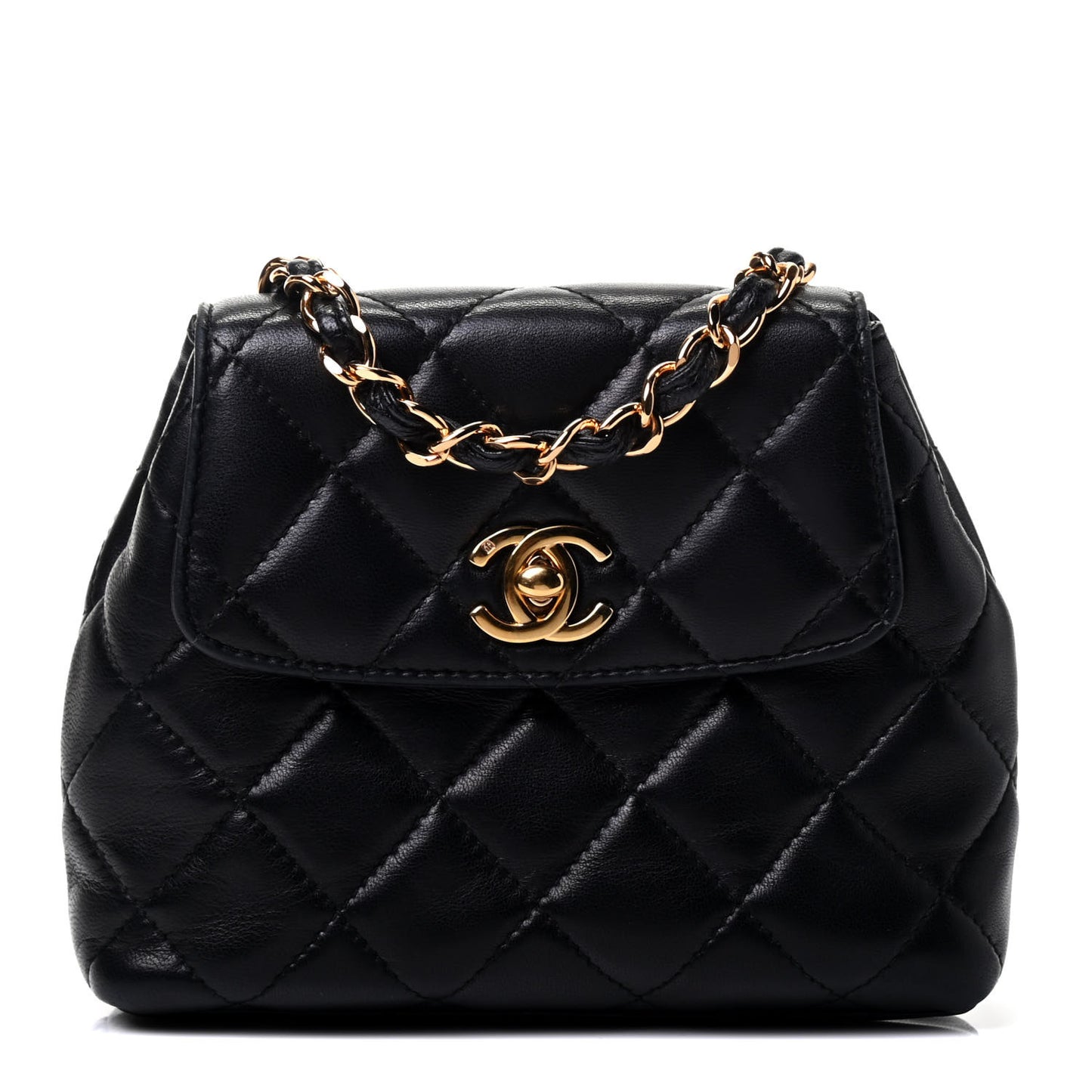 Lambskin Quilted Flap Waist Belt Bag Black
