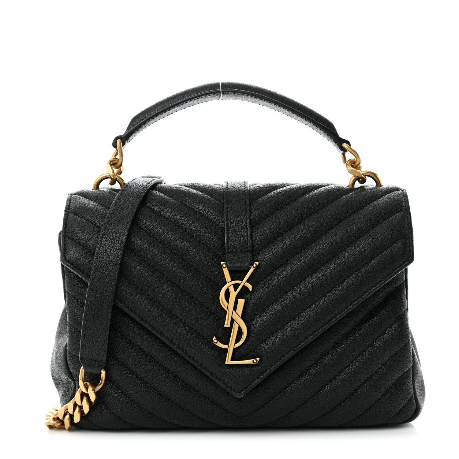 Saint Laurent Sheepskin Matelasse Chevron Monogram Medium College Bag Black 1 of 13