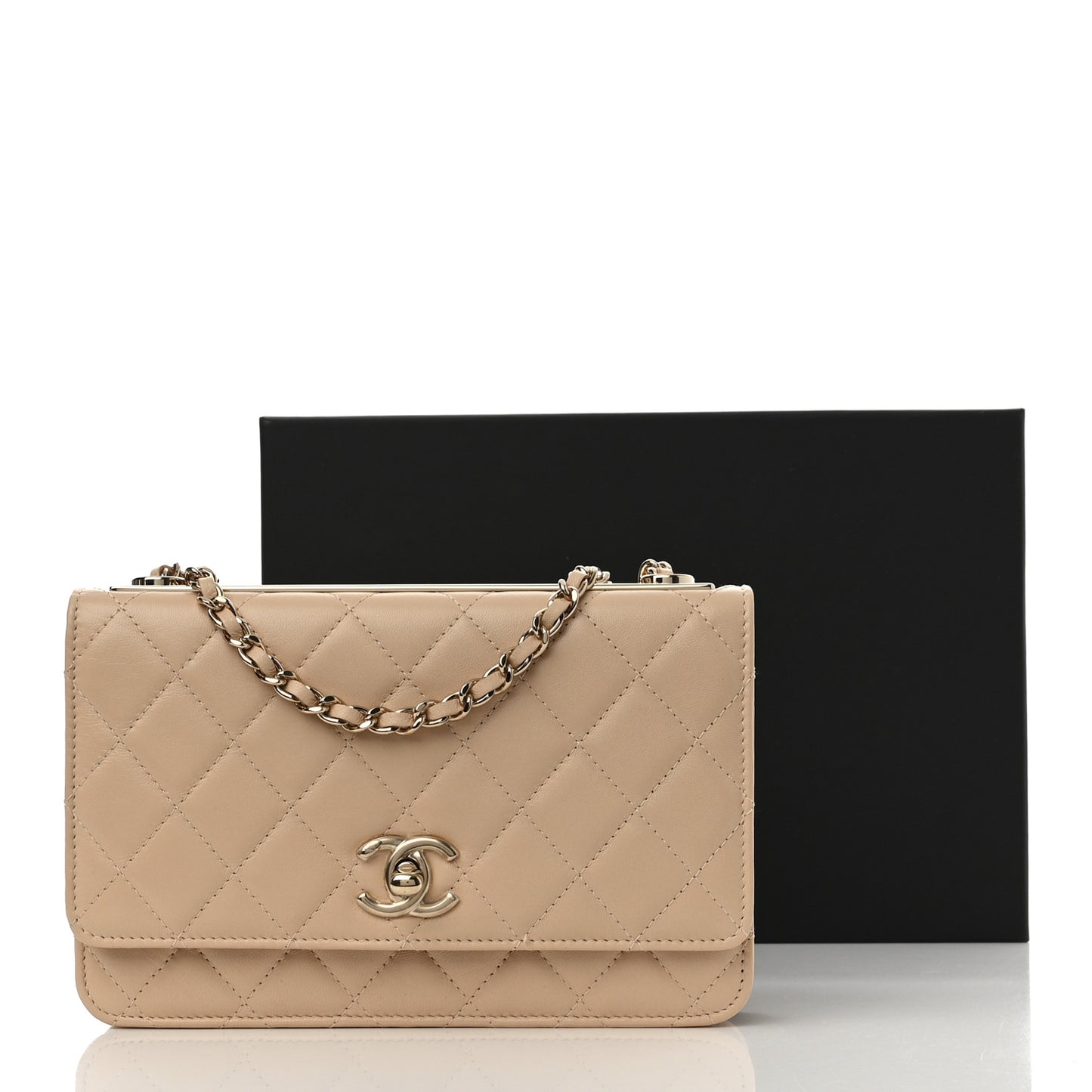 Lambskin Quilted Trendy CC Wallet On Chain WOC Beige